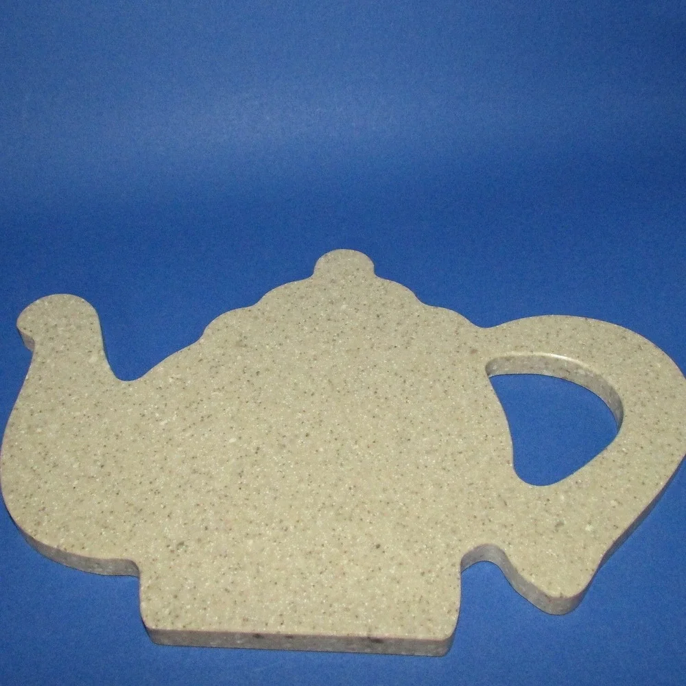 Teapot shaped trivet cheese plate cutting board decor faux stone granite look